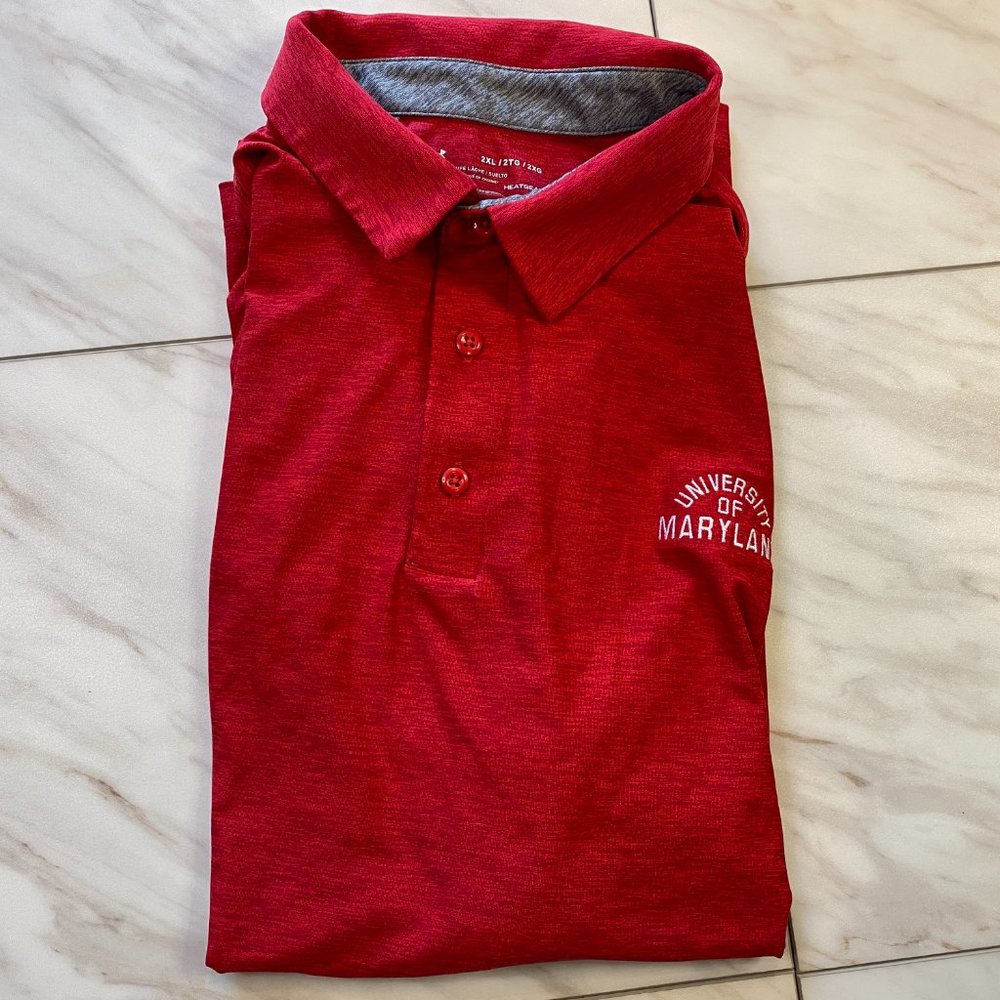 Under Armour HeatGear Red Maryland Terrapins Terps Performance Golf Polo 2XL XXL
